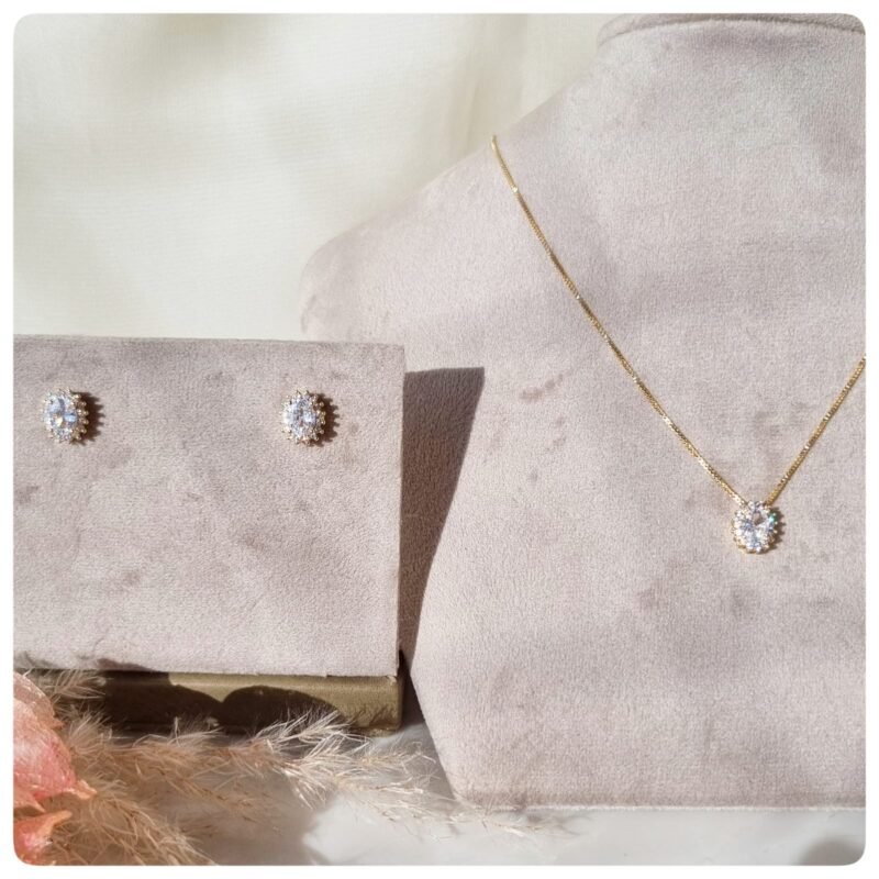 Conjunto dourado ponto de luz com zircônias